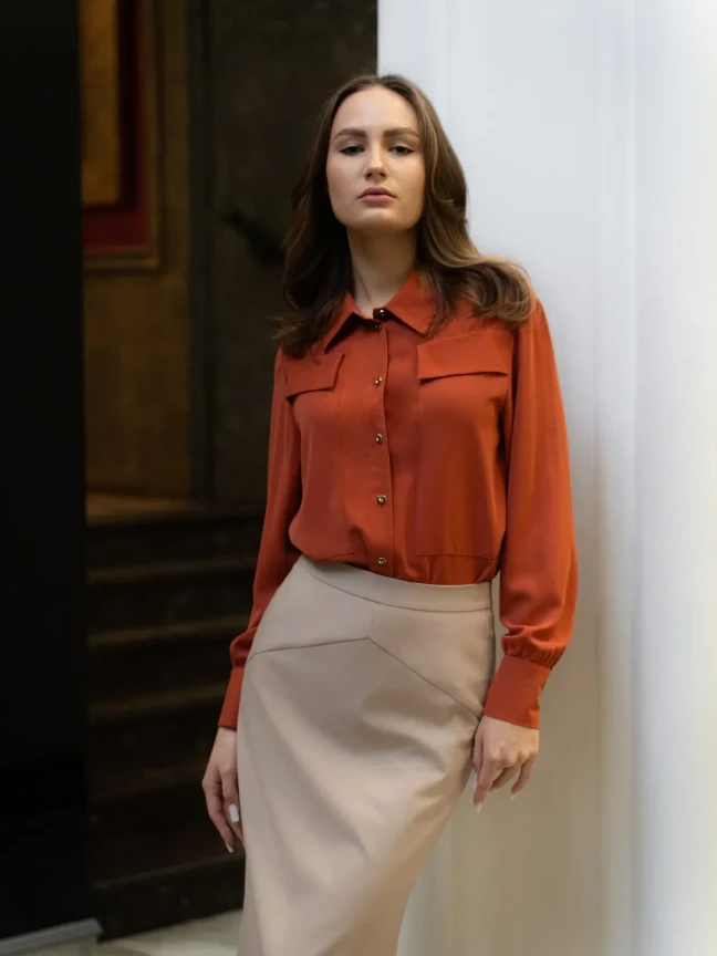 Заказать  блузку женскую с длинным рукавом (Терракот)  для женщин в официальном интернет-магазине bonchic.store