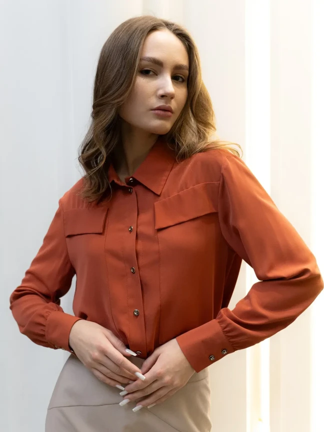 Заказать  блузку женскую с длинным рукавом (Терракот)  для женщин в официальном интернет-магазине bonchic.store